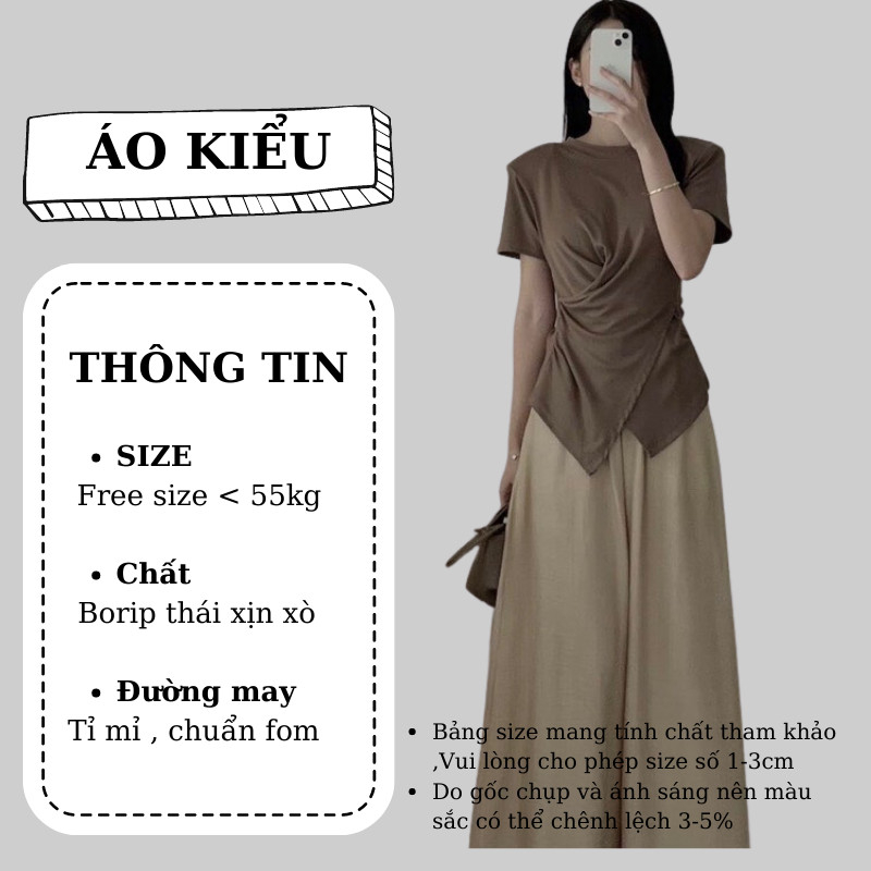 Áo Thun Xoắn Eo  Cổ Tròn RYSO FASHION Cộc Tay Vạt Chéo