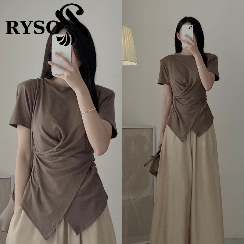 Áo Thun Xoắn Eo  Cổ Tròn RYSO FASHION Cộc Tay Vạt Chéo