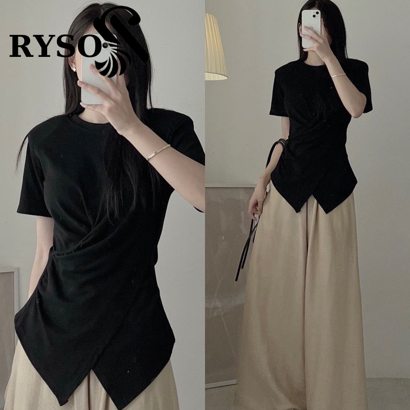 Áo Thun Xoắn Eo  Cổ Tròn RYSO FASHION Cộc Tay Vạt Chéo