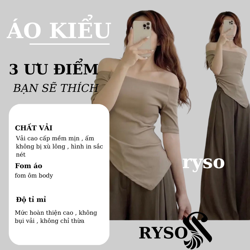 Áo Lệch Vai Nữ Cổ Thuyền RYSO FASHION Trễ Vai Tay Ngắn Chất Liệu Thun Tăm