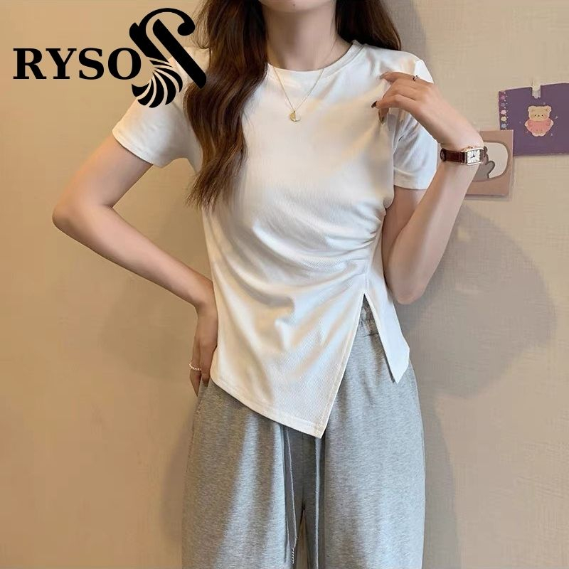 Áo Thun Nữ Tay Ngắn RYSO FASHION BaSic Kiểu Nhún Eo Vạt Lệch Xẻ Tà Chất Cotton Mềm Co Giãn Tôn Dáng