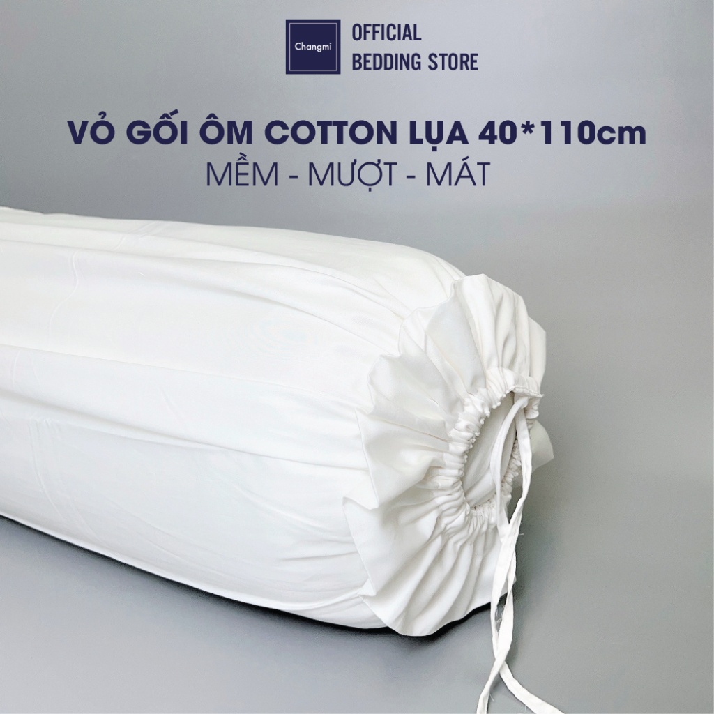 Vỏ Gối Ôm trắng trơn 100% Cotton lụa tự nhiên Changmi Bedding - 40 x 110 cm (1 chiếc)