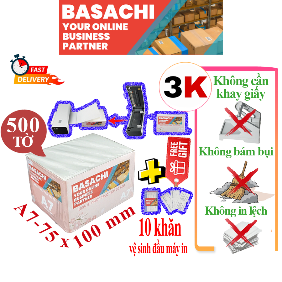 Giấy In Nhiệt BASACHI decal nhiệt tem nhiệt tự dính hóa đơn A7  cho máy in nhiệt