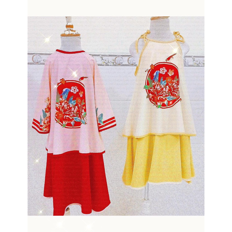 Set áo hoạ tiết kèm quần suông hoặc váy cho bé