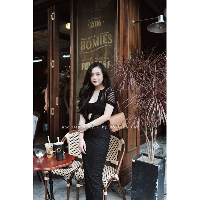 And Casually / Set 3 món áo cổ tàu / áo bra/ chân váy dài