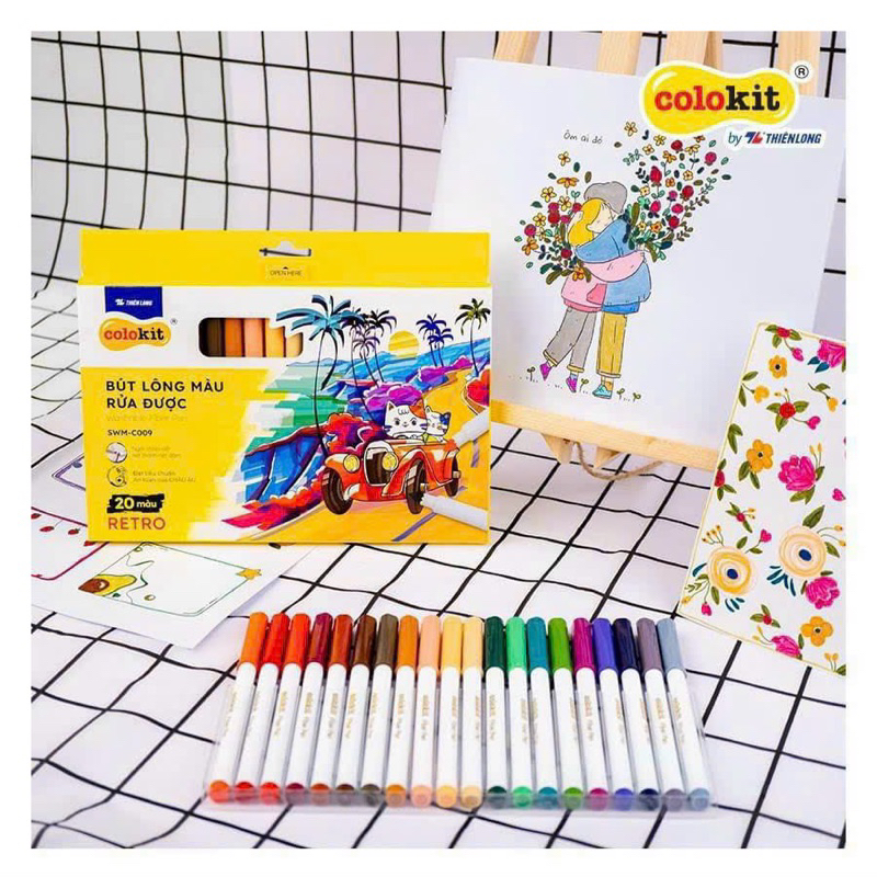 Bộ bút lông 20 màu Retro rửa được Fiber Pen Thiên Long SWM-C009