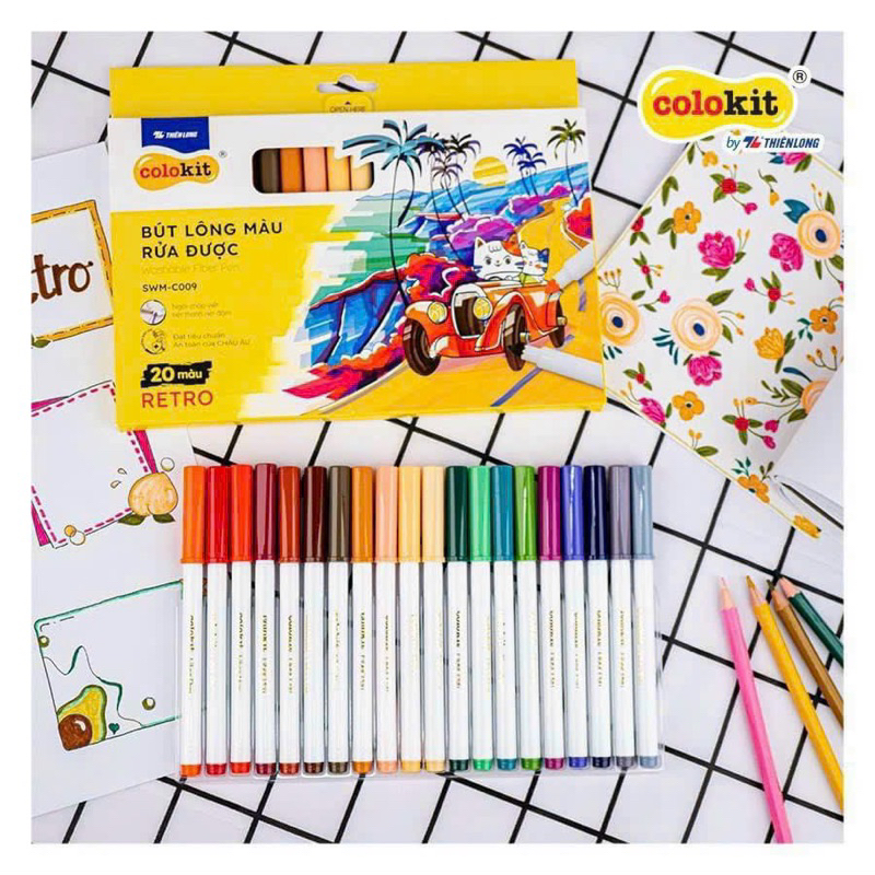 Bộ bút lông 20 màu Retro rửa được Fiber Pen Thiên Long SWM-C009