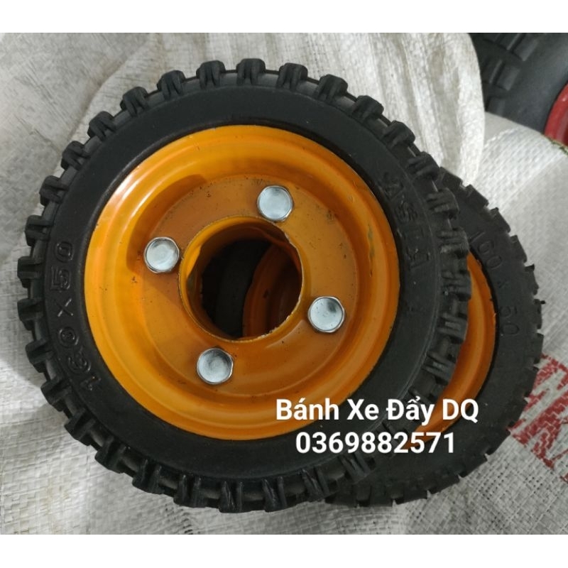 Bánh Xe Đẩy Cao Su Đúc Mâm Vàng 16cm