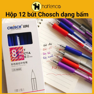 Hộp 12 cây bút bi nước Chosch, bút gel văn phòng dạng bấm ngòi 0.5mm viết êm mực đều - chosch 8698