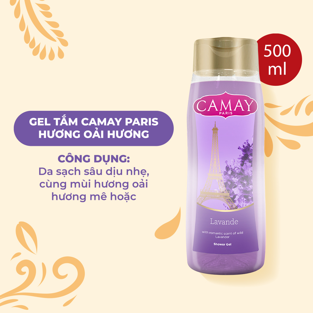 Gel tắm Camay Paris 500ml - Hương hoa hồng/Bưởi Hồng/Oải Hương