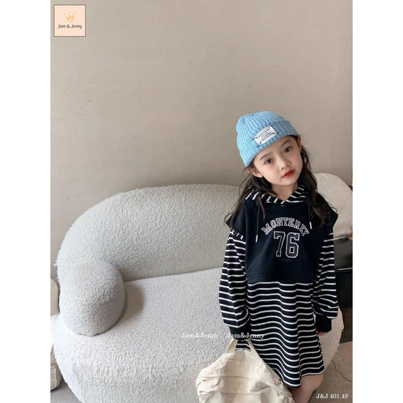 Đầm kẻ Jam&Jenny dáng Hoodie bé gái