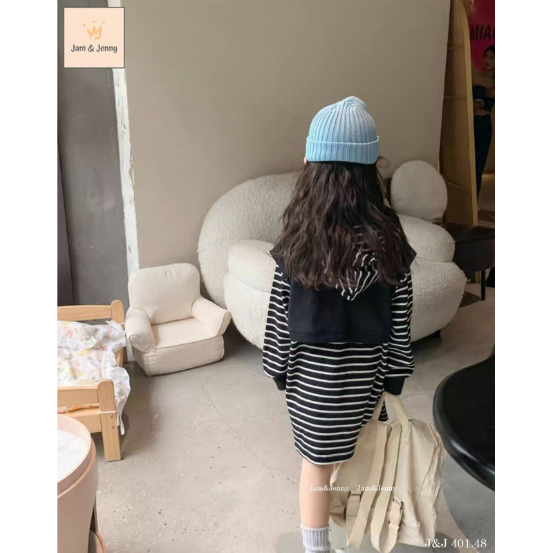 Đầm kẻ Jam&Jenny dáng Hoodie bé gái
