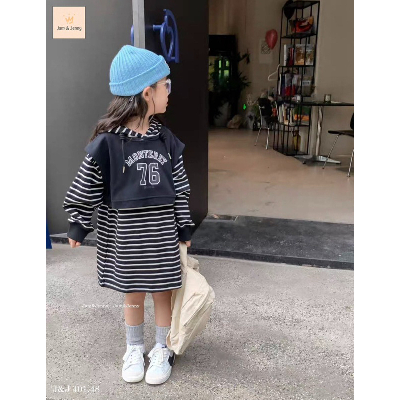 Đầm kẻ Jam&Jenny dáng Hoodie bé gái