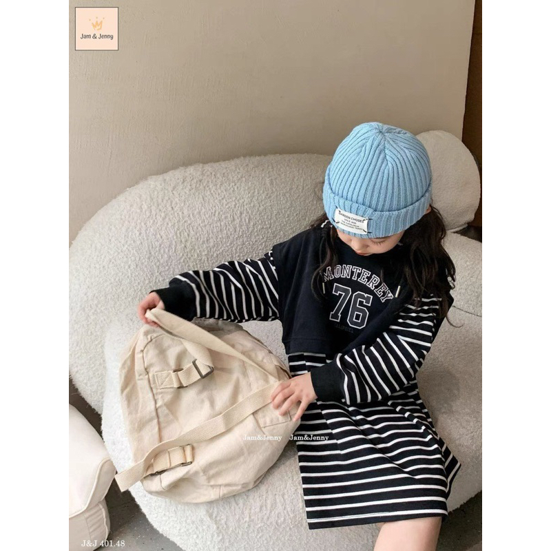 Đầm kẻ Jam&Jenny dáng Hoodie bé gái