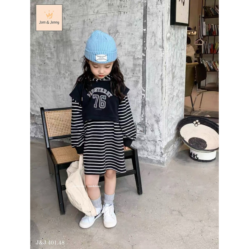 Đầm kẻ Jam&Jenny dáng Hoodie bé gái