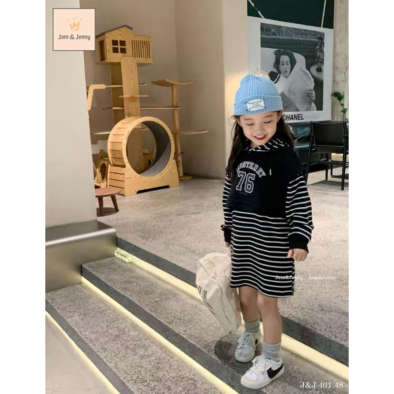 Đầm kẻ Jam&Jenny dáng Hoodie bé gái