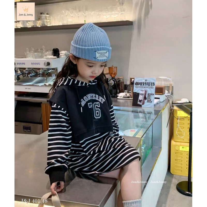 Đầm kẻ Jam&Jenny dáng Hoodie bé gái