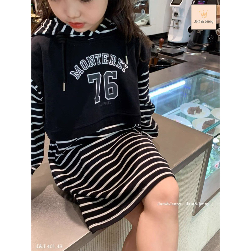 Đầm kẻ Jam&Jenny dáng Hoodie bé gái