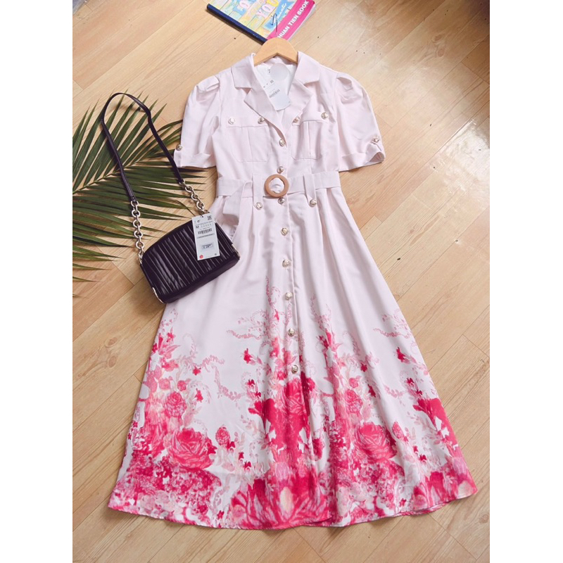 Đầm hoa ZRA kèm belt ‼️Có Sẵn ‼️