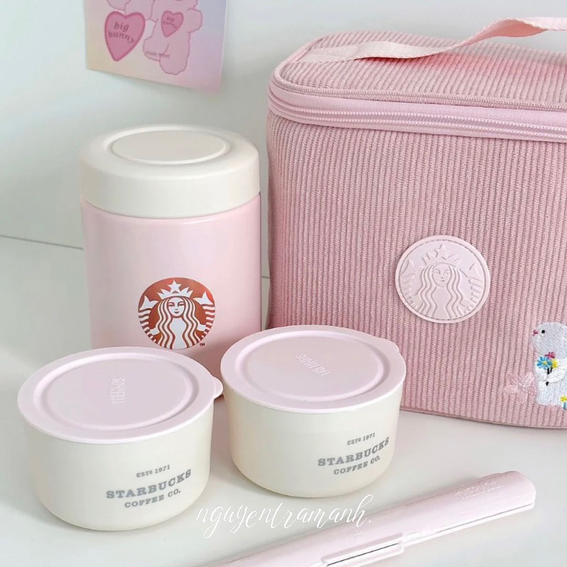 STARBUCKS CHINA SET HỘP CƠM THERMOS LUNCH BOX THỎ ĐÀO HOA
