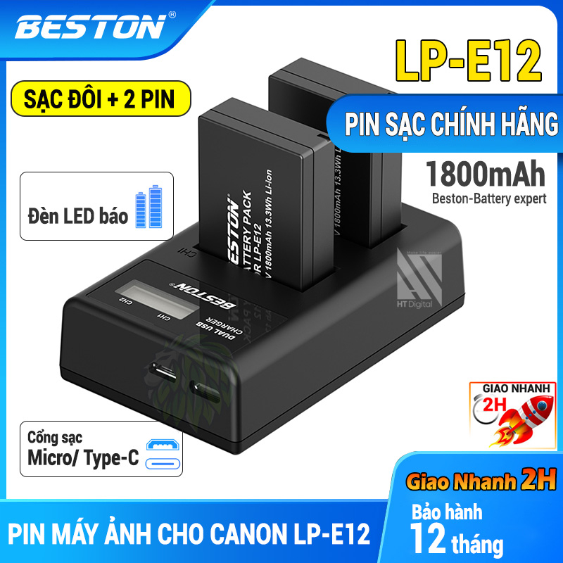 Pin Sạc Canon LP-E12 Beston Cho Máy Ảnh Canon M10 EOS M6 EOS M50 EOS M100 EOS M200 EOS 100D 200D
