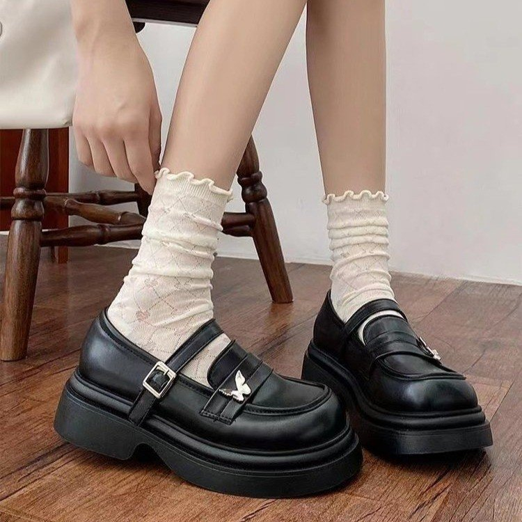 Giày lolita nữ đế bánh mì phong cách Hàn Quốc MSLOF-003 khuy bên - Giày da nữ thời trang