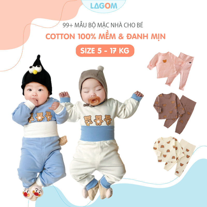 [COTTON ĐANH MỊN] Đồ Bộ Bé Trai, Bé Gái Tay Dài | Bộ Ngủ Cho Bé Thu Đông Cotton Lagom