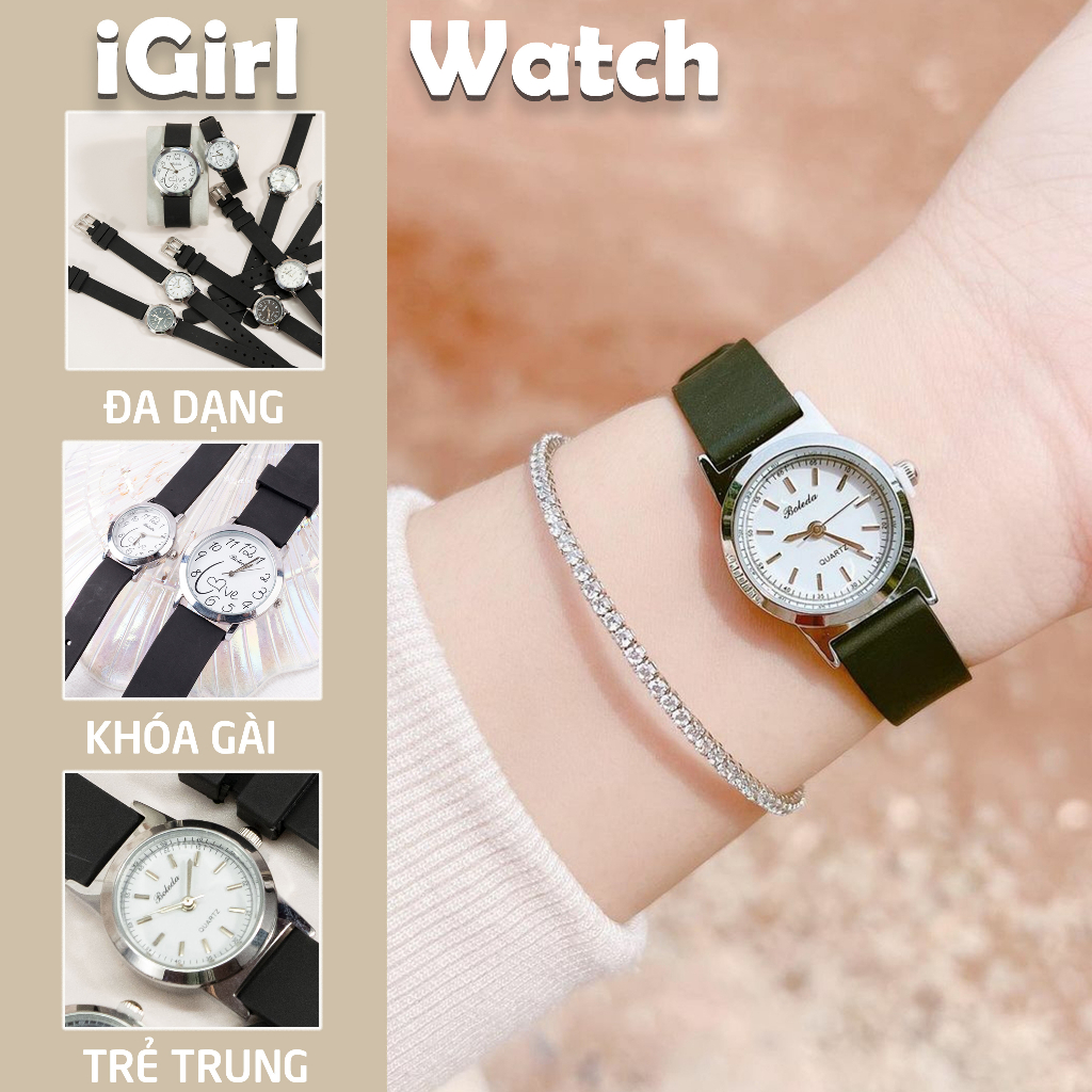 Đồng hồ Unisex Bolda dây cao su đen mặt tròn viền kim loại - Đồng hồ đeo tay học sinh khóa gài chắc chắn iGirl Store