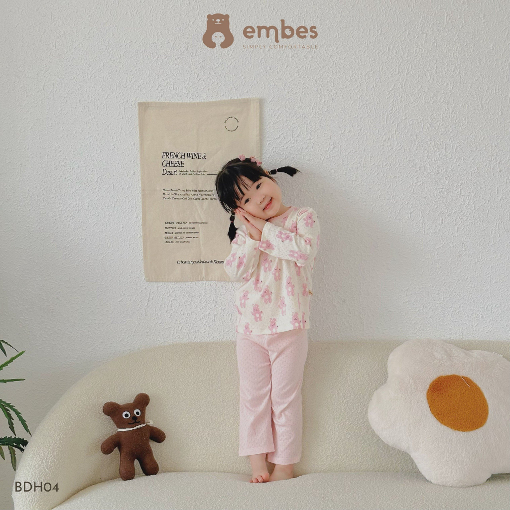 Bộ thu đông cho bé gái, bộ dài tay cho bé gái Embes từ 9-19kg