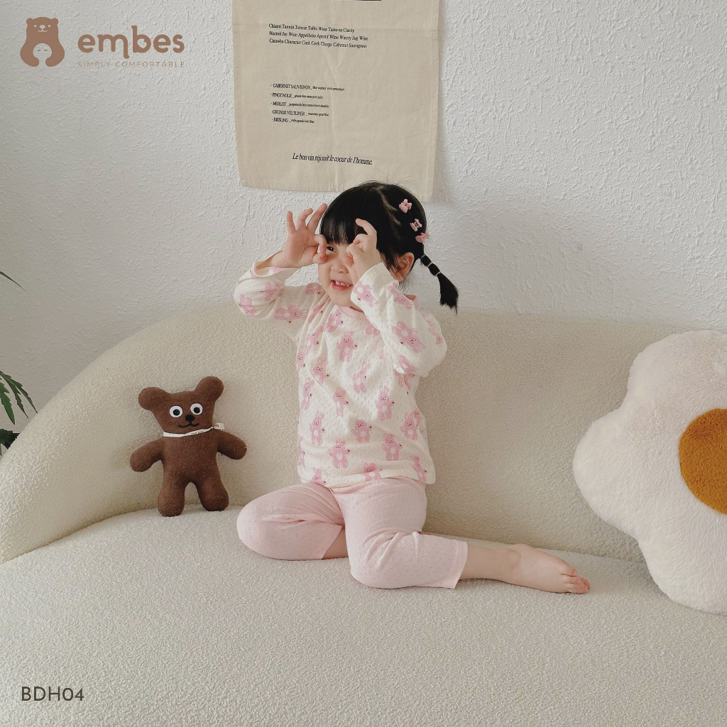 Bộ thu đông cho bé gái, bộ dài tay cho bé gái Embes từ 9-19kg