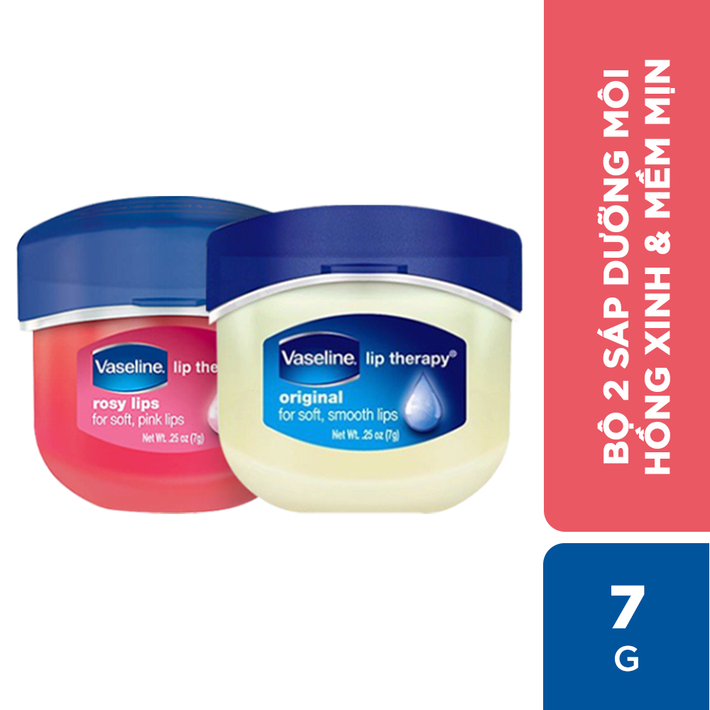 Bộ 2 sáp dưỡng môi Vaseline dạng hũ 7g: Hồng Xinh và Mềm Mịn (7gx2)