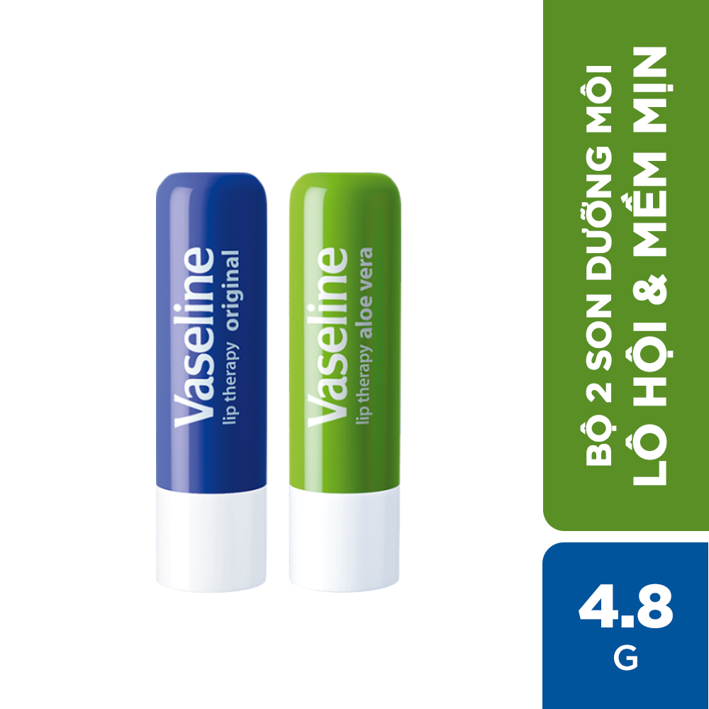 Bộ 2 son dưỡng môi Vaseline Lô Hội và Mềm Mịn dạng thỏi (4.8g x2)