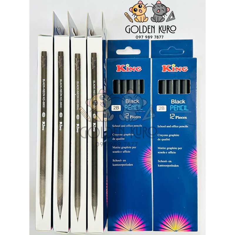 Hộp 12 cây Chì gỗ đen King 2B BLACK-NEON KC-8800