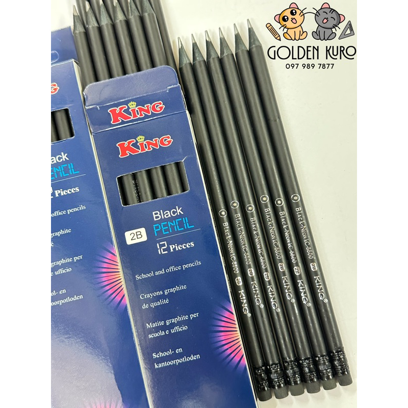 Hộp 12 cây Chì gỗ đen King 2B BLACK-NEON KC-8800