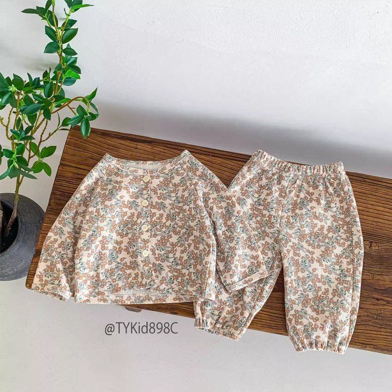 Quần áo trẻ em, Đồ bộ mặc nhà cho bé, bộ nỉ tổ ong họa tiết style hàn quốc cho bé 8-19kg S898 | Tiểu Yến KID