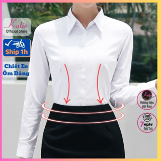Áo Sơ Mi Trắng Nữ Công Sở KATIE Chất Cotton Áo Sơmi Nữ Tay Dài Chiết Eo Và Somi Nữ Tay Ngắn Ôm Eo