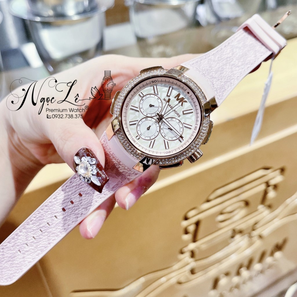 Đồng Hồ Nữ Michael Kors Oversized Pavé MK7222 Dây Da Hồng 42mm