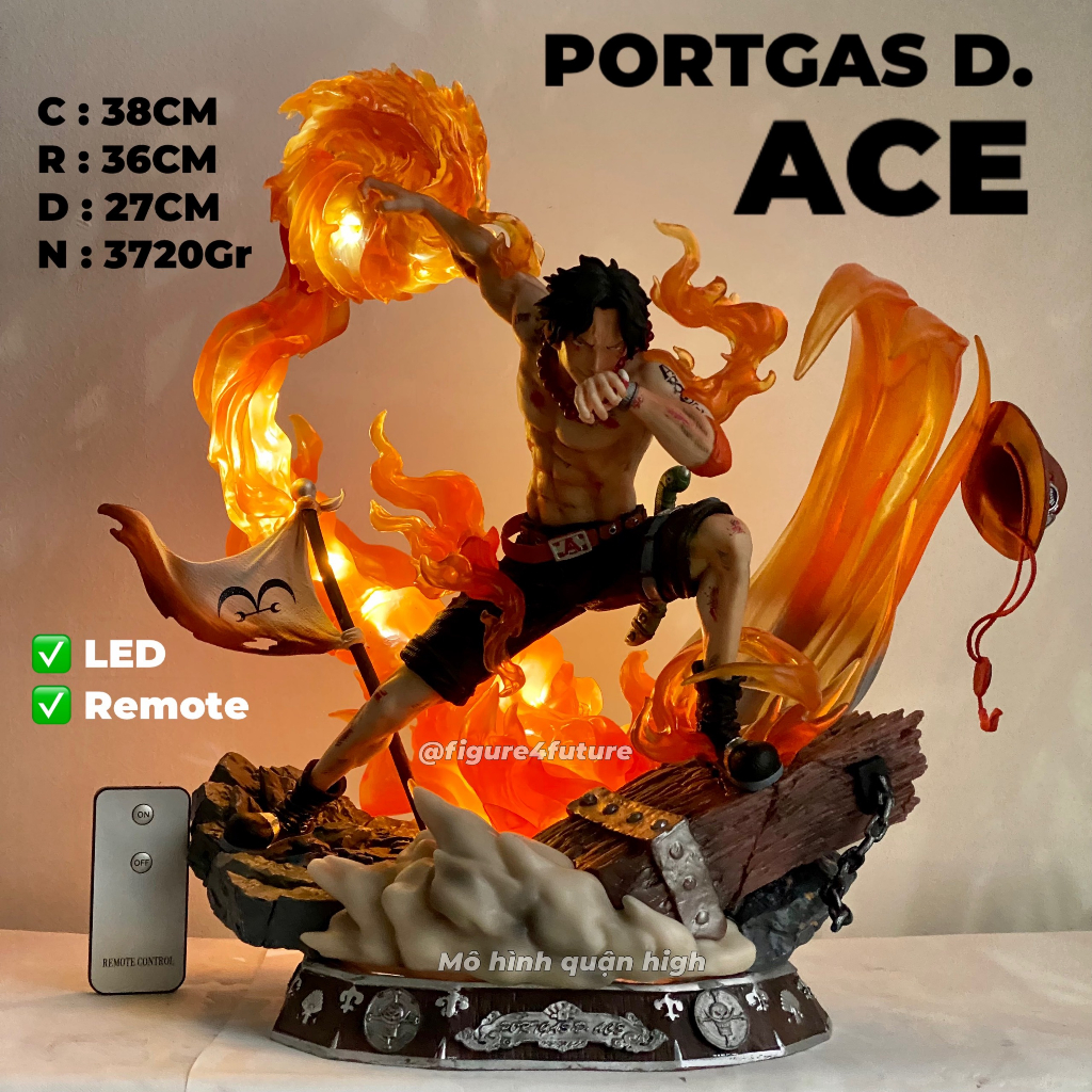 Mô hình ACE hỏa quyền LED cực đẹp cao 38CM nặng 3.7kg - Mô hình Ace có đèn LED và đồ điều khiển - One piece ace