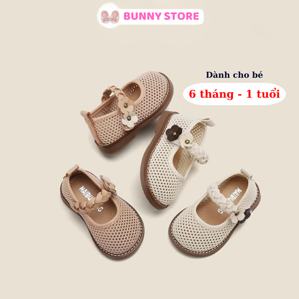 Giày tập đi cho bé gái lưới mềm Bunny Store, giày búp bê cho bé sơ sinh từ 8 tháng đến 1,5 tuổi thoáng khí GTD21