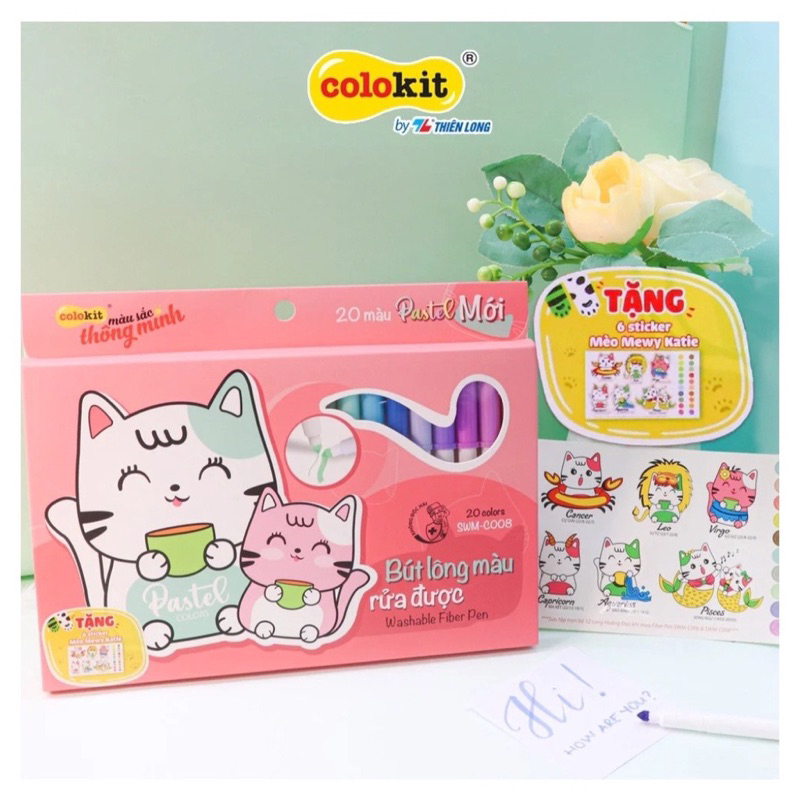 Bút lông 20 màu Pastel Fiber Pen SWM-C008_màu rửa được