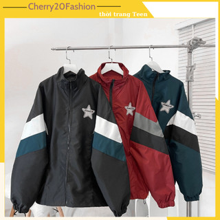 Áo khoác dù Nam Nữ viền sọc ống tay họa tiết NGÔI SAO vải dù 2 lớp form rộng unisex, áo gió, khoác ngoài chống nắng