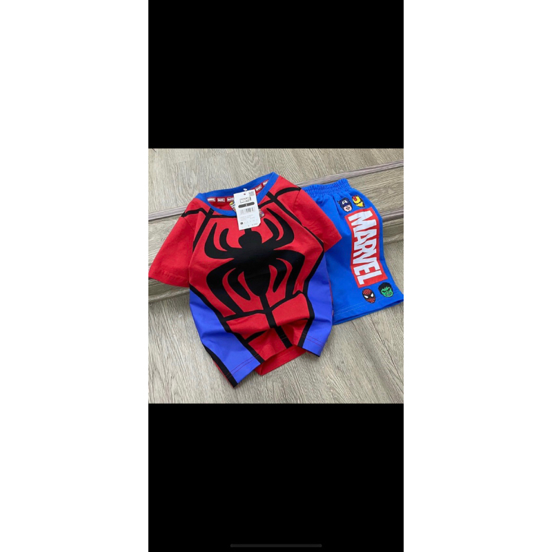 Bộ quần áo cộc tay thun lạnh 3D siêu nhân nhện cho bé trai 10-30kg