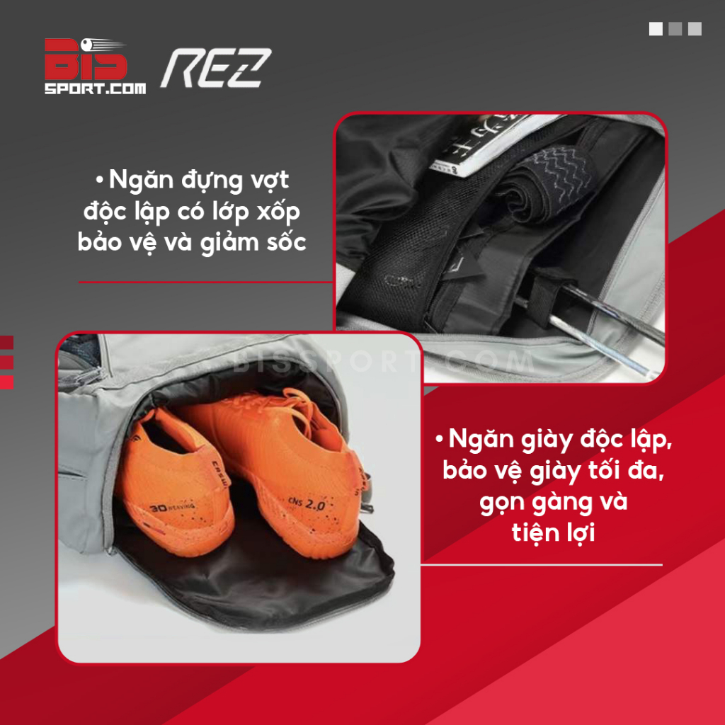 Ba Lô Cầu Lông Chính Hãng Rez - Đa Năng, Thiết Kế Origami, Chống Thấm Nước, Có Ngăn Đựng Vợt Giày Riêng