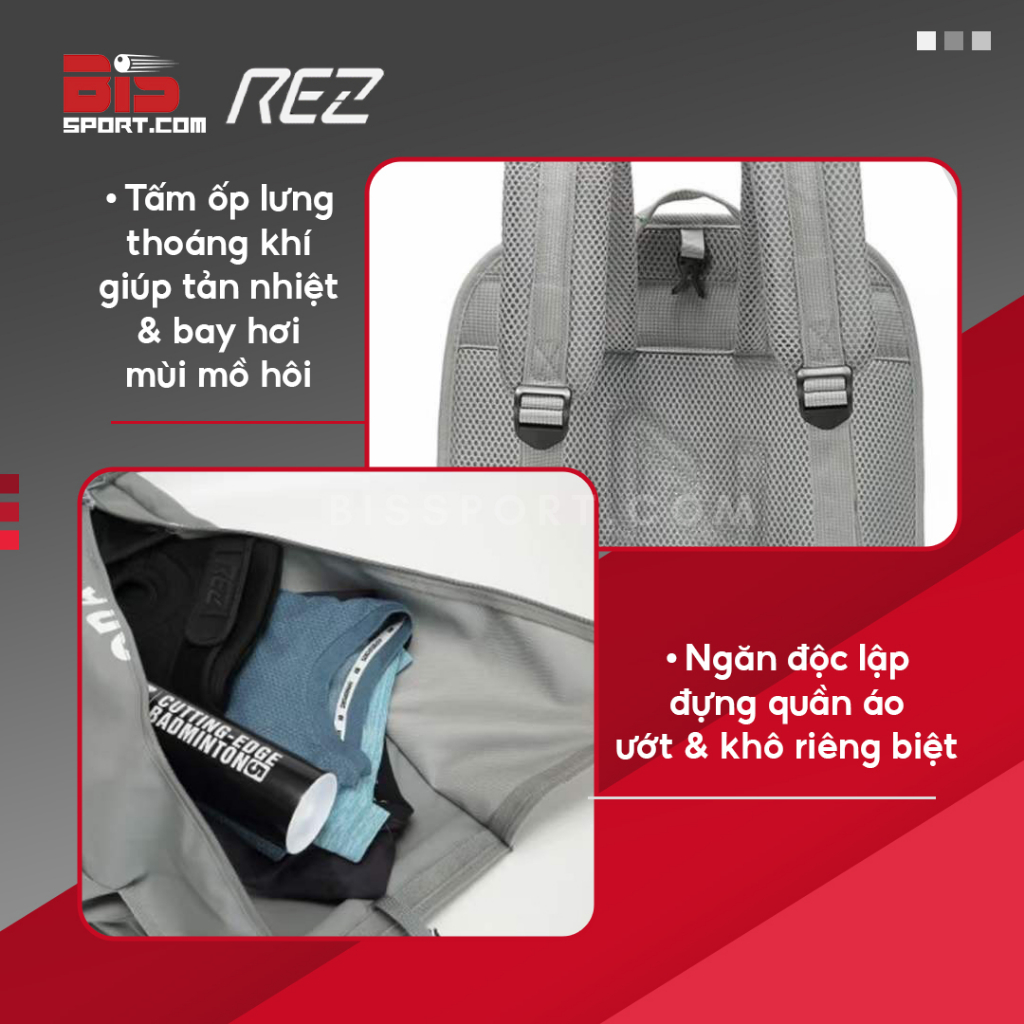 Ba Lô Cầu Lông Chính Hãng Rez - Đa Năng, Thiết Kế Origami, Chống Thấm Nước, Có Ngăn Đựng Vợt Giày Riêng