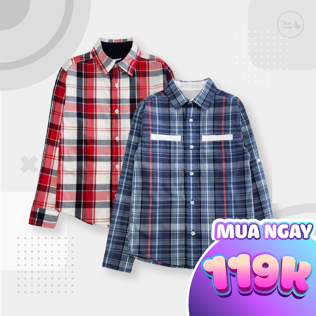 Áo sơ mi kẻ vuông dài tay cho bé trai Bigfox-Miss Meow size đại vải cotton silk mềm mịn cỡ đại 7,8,9,10,11,12,13,14,15