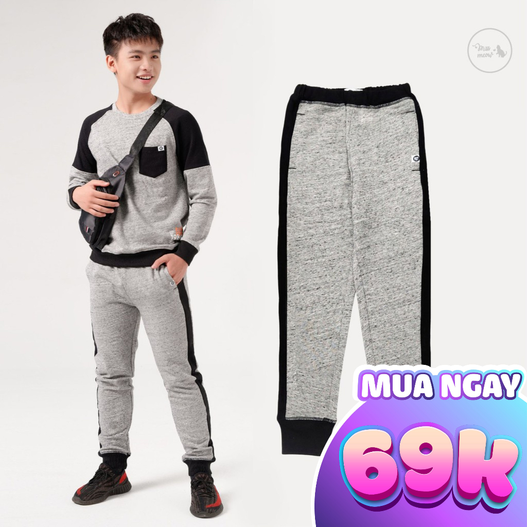 Quần Nỉ Cotton Cho Bé Trai BigFox Missmeow Tới Size Đại. Quần Thu Đông Trẻ Em Teen Boy Phối Màu 2-15