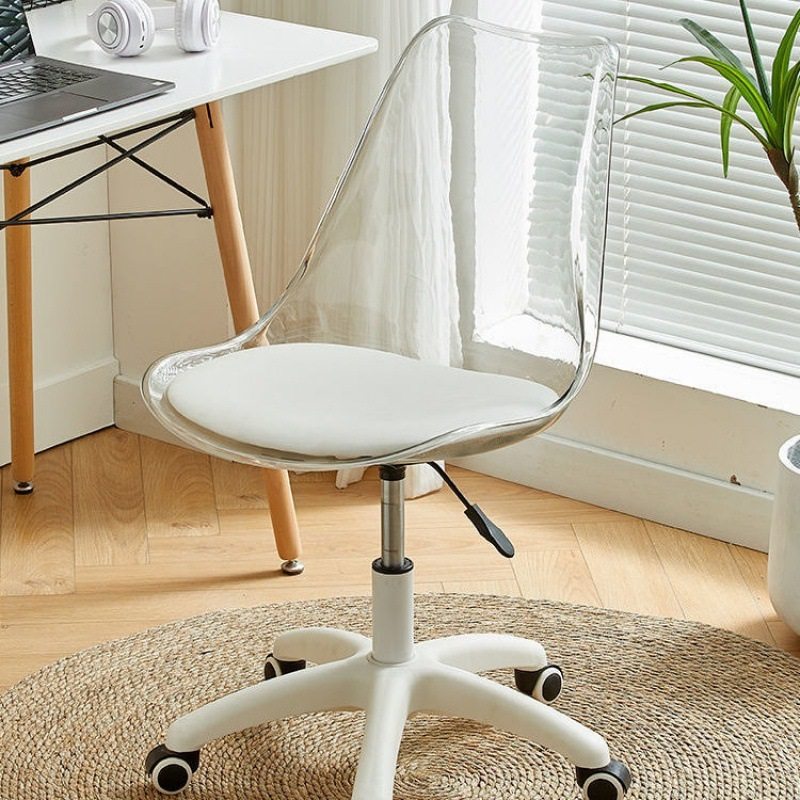 Ghế xoay nhựa trong suốt có đệm, ghế trong suốt đệm bọc simili cao cấp chân nhựa xoay làm việc decor GVP07