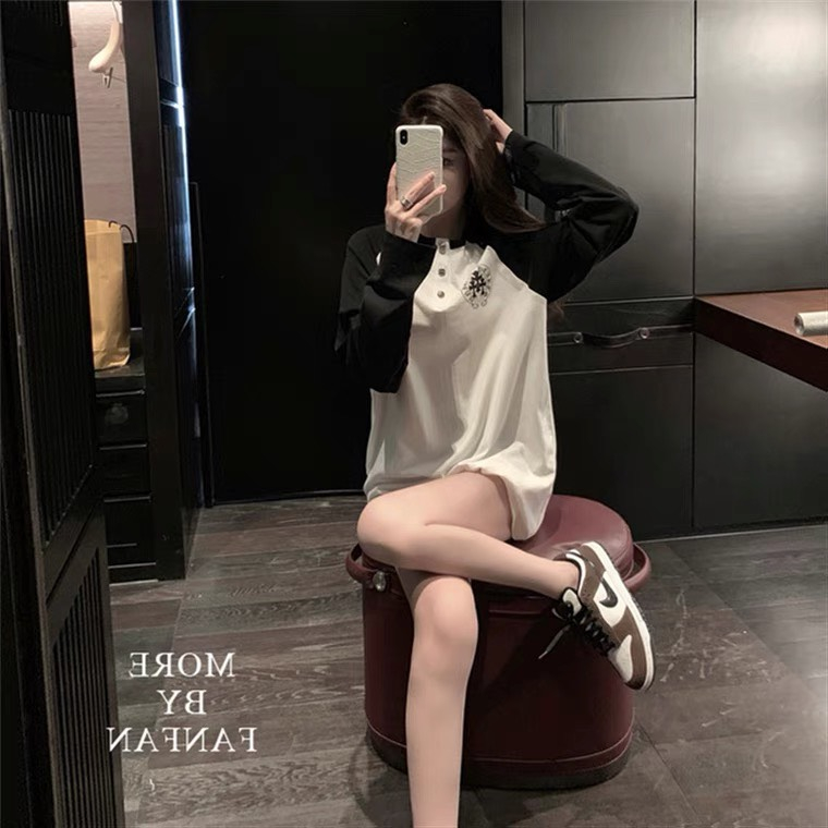 Áo thun dài tay ChromeHearts chữ thập phối 2 màu phong cách cá tính Quảng Châu Cao Cấp Loại 1