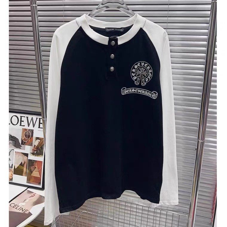 Áo thun dài tay ChromeHearts chữ thập phối 2 màu phong cách cá tính Quảng Châu Cao Cấp Loại 1