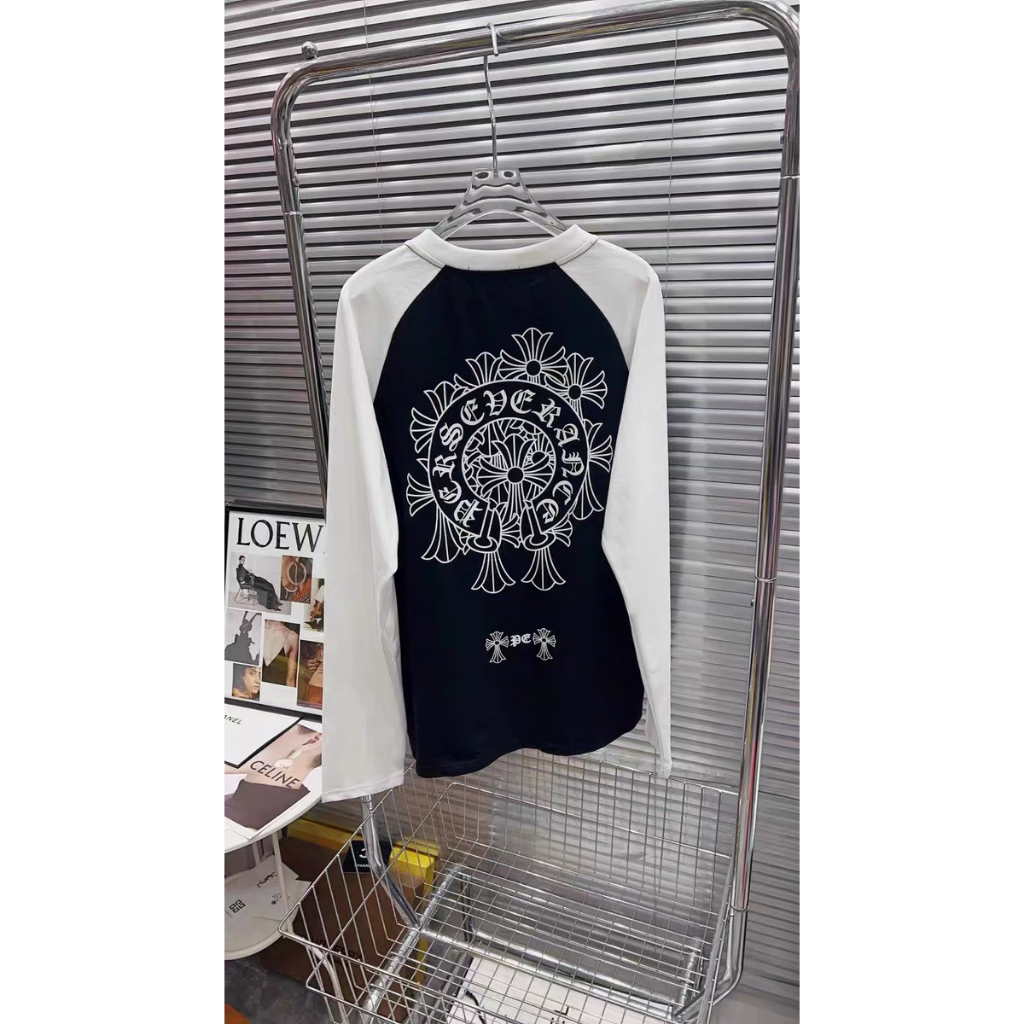 Áo thun dài tay ChromeHearts chữ thập phối 2 màu phong cách cá tính Quảng Châu Cao Cấp Loại 1